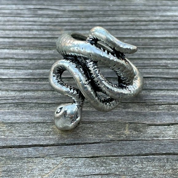 Snake Ring Silver Tone Fashion Rings Jewelry Unisex Rings Size 7 - Picture 4 of 9